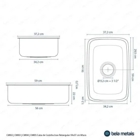 Cuba de Cozinha Inox Retangular 59x37 cm (Miura Grafite Fosca) - Outlet Produto Cuba de Cozinha Inox Retangular 59x37 cm (Miura Grafite Fosca) - Outlet