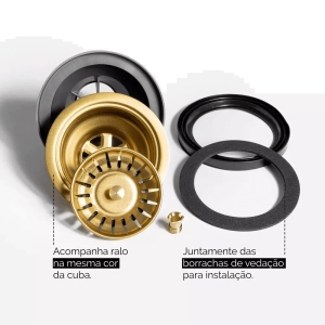 Cuba Dupla de Cozinha Inox Retangular 73x50 cm (Kai Dourada Fosca)