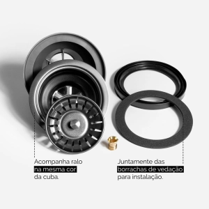 Cuba Dupla de Cozinha Inox Retangular 73x50 cm (Kai Grafite Fosca)