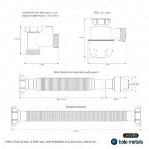 Cuba Dupla de Cozinha Inox Retangular 73x50 cm (Kai Grafite Fosca)