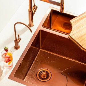 Cuba Dupla de Cozinha Inox Retangular 73x50 cm (Kai Ros&eacute; Gold Fosca)