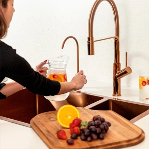 Cuba Dupla de Cozinha Inox Retangular 73x50 cm (Kai Ros&eacute; Gold Fosca)