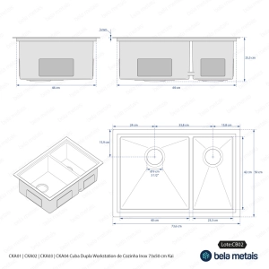 Cuba Dupla de Cozinha Inox Retangular 73x50 cm (Kai Ros&eacute; Gold Fosca)
