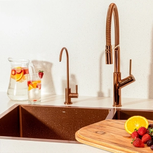 Cuba Dupla de Cozinha Inox Retangular 73x50 cm (Kai Ros&eacute; Gold Fosca)