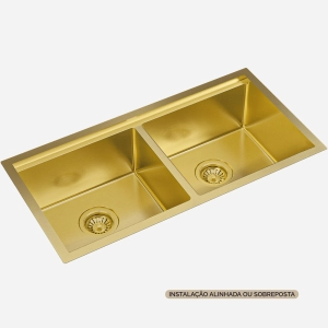 Cuba Dupla Workstation de Cozinha Inox 82x41 cm (Kobe Dourada Fosca)