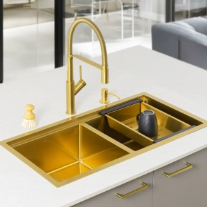 Cuba Dupla Workstation de Cozinha Inox 82x41 cm (Kobe Dourada Fosca)