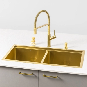 Cuba Dupla Workstation de Cozinha Inox 82x41 cm (Kobe Dourada Fosca)