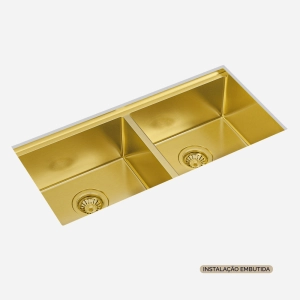 Cuba Dupla Workstation de Cozinha Inox 82x41 cm (Kobe Dourada Fosca)