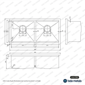 Cuba Dupla Workstation de Cozinha Inox 82x41 cm (Kobe Dourada Fosca)
