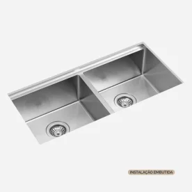 Produto Cuba Dupla Workstation de Cozinha Inox 82x41 cm (Kobe Escovada) - Outlet