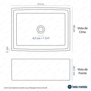 Cuba Fazenda de Cozinha Lou&ccedil;a Retangular 55x41 cm (Amalfi Branca)