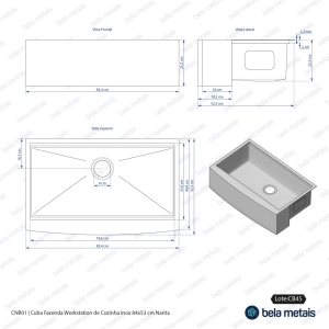 Cuba Fazenda Workstation de Cozinha Inox 84x53 cm (Narita Escovada)
