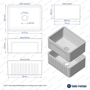 Cuba Fazenda Workstation de Cozinha Lou&ccedil;a 61x46 cm (Asti Branca)