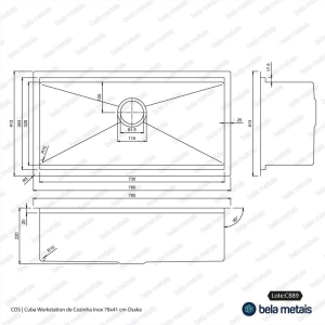 Cuba Workstation de Cozinha Inox 78x41 cm (Osaka Escovada)