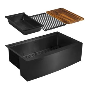 Kit Cuba Fazenda Workstation Inox com Acessórios (Narita Preta Fosca) Produto Kit Cuba Fazenda Workstation Inox com Acessórios (Narita Preta Fosca)