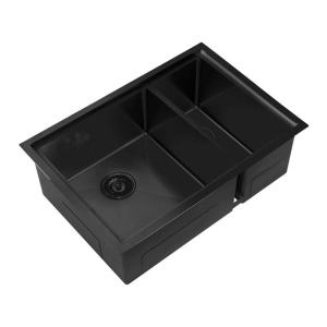 Cuba Dupla Workstation de Cozinha Inox Retangular 73x50 cm (Kai Preta Fosca)