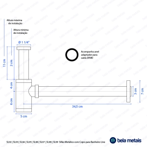 Sifão Metálico com Copo para Banheiro (Line Rosé Gold Fosco)