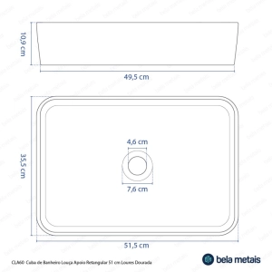 Cuba de Banheiro Louça Apoio Retangular 51 cm (Loures Rosé Gold)