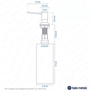 Dosador para Detergente Embutido Inox 1000 ml (Flat Cromado)