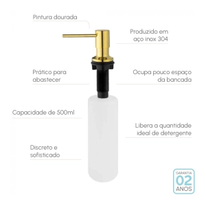 Dosador para Detergente Embutido Inox 500 ml (Flat Dourado)