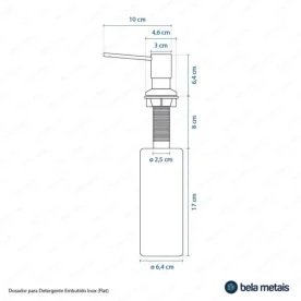 Dosador para Detergente Embutido Inox 500 ml (Flat Escovado) - Outlet Produto Dosador para Detergente Embutido Inox 500 ml (Flat Escovado) - Outlet