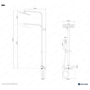 Ducha Coluna de Inox Quadrada 25 cm (Cromada)