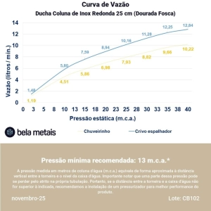 Ducha Coluna de Inox Redonda 25 cm (Dourada Fosca)