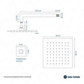 Ducha de Inox Quadrada 20x20 cm de Parede (Cromada) - Outlet Produto Ducha de Inox Quadrada 20x20 cm de Parede (Cromada) - Outlet