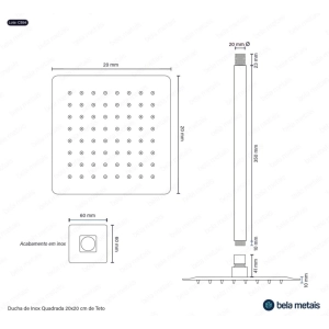 Ducha de Inox Quadrada 20x20 cm de Teto (Preta Fosca)