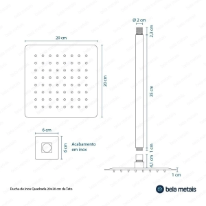 Ducha de Inox Quadrada 20x20 cm de Teto (Rosé Gold)
