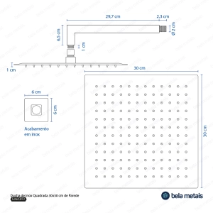 Ducha de Inox Quadrada 30x30 cm de Parede (Dourada)