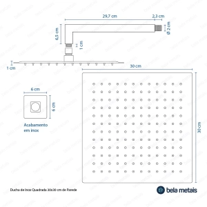 Ducha de Inox Quadrada 30x30 cm de Parede (Rosé Gold)