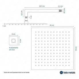 Ducha de Inox Quadrada 30x30 cm de Parede (Rosé Gold) - Outlet Produto Ducha de Inox Quadrada 30x30 cm de Parede (Rosé Gold) - Outlet