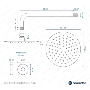 Ducha de Inox Redonda 20 cm de Parede (Dourada Fosca)