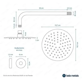 Ducha de Inox Redonda 20 cm de Parede (Rosé Gold Fosca) - Outlet Produto Ducha de Inox Redonda 20 cm de Parede (Rosé Gold Fosca) - Outlet