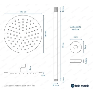 Produto Ducha de Inox Redonda 20 cm de Teto (Escovada)
