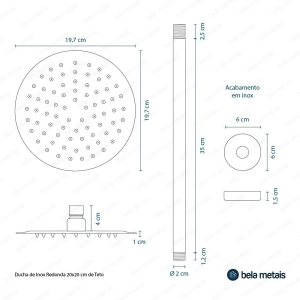 Ducha de Inox Redonda 20 cm de Teto (Ros&eacute; Gold Fosca)