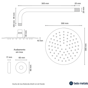 Ducha de Inox Redonda 30 cm de Parede (Grafite Fosca)