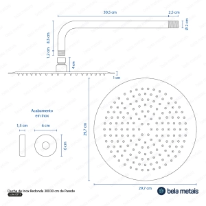 Ducha de Inox Redonda 30 cm de Parede (Preta Fosca)