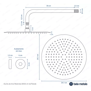 Ducha de Inox Redonda 30 cm de Parede (Ros&eacute; Gold Fosca)