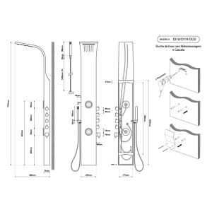 Ducha Vertical com Hidro e Cascata (Inox Dourada)