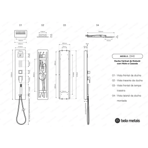 Ducha Vertical de Embutir com Hidro e Cascata (Inox Cromada)