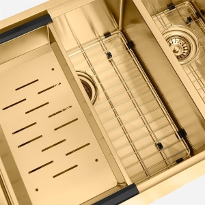 Kit Cuba Dupla Workstation Inox com Acessórios (Kai Dourada Fosca)