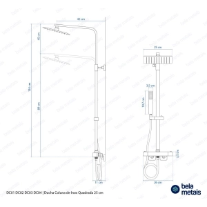 Ducha Coluna de Inox Quadrada 25 cm (Dourada)