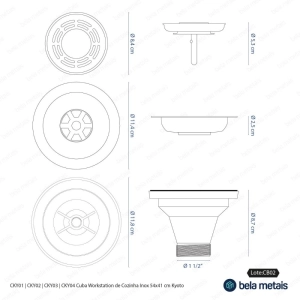 Cuba Workstation de Cozinha Inox 54x41 cm (Kyoto Grafite Fosca)