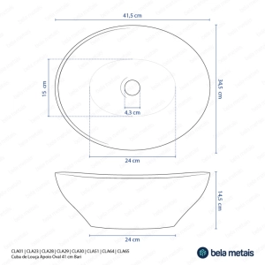 Cuba de Banheiro Lou&ccedil;a Apoio Oval 41 cm (Bari M&aacute;rmore Calacata)