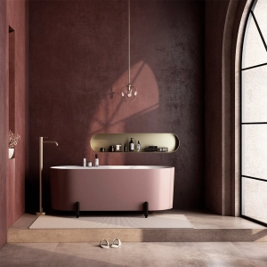 Banheira de Imers&atilde;o 150cm Mainz Marsala Fosca com P&eacute;s Preto Fosco