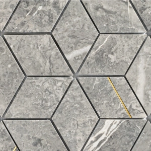 Pastilhas de Pedra Cubo (M&aacute;rmore Ocean Grey e Dourado)