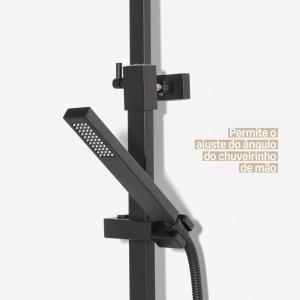 Ducha Coluna de Inox Quadrada 25 cm (Preta Fosca)