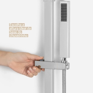 Ducha Coluna de Inox Quadrada 25 cm (Cromada)